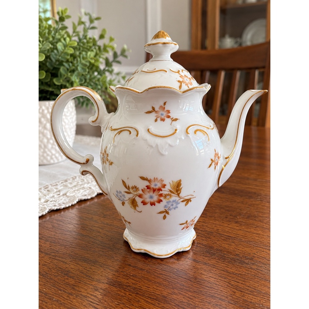 Antique Pre-War Schumann Bavaria Teapot 1932-1944 Ornate Gold Floral Fine China